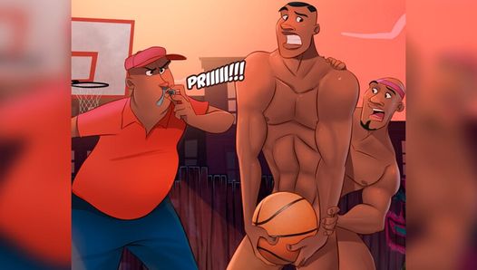 Short 2D ebony basket ball cartoon with naked black men