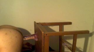 German Gay Black Teen Takes on Massive Dildo on Chair