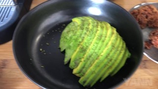 Yann serves sizzling BBQ butt-appetizers NAKED in kitchen